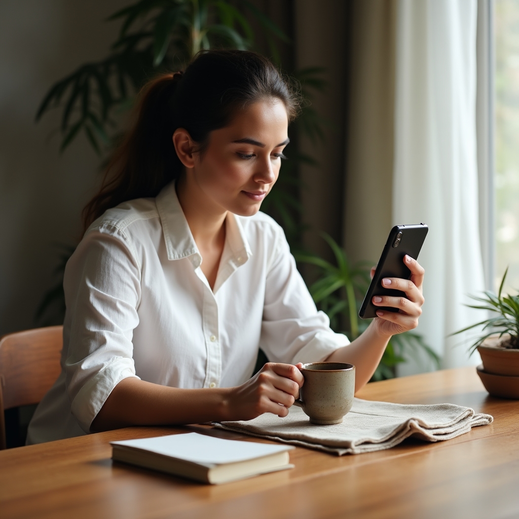 Emprendedora costarricense fotografiando productos con su teléfono